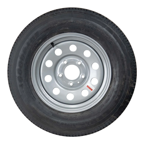 15" 6 ply Radial Trailer Tire & Wheel - ST 205/75R15 5 Lug (Silver Mod)