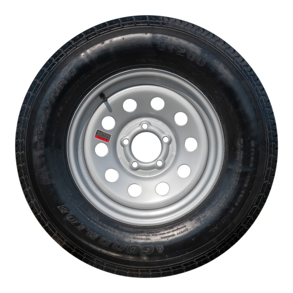 15" 10 ply Radial Trailer Tire & Wheel - ST 225/75R15 5 Lug (Silver Mod)