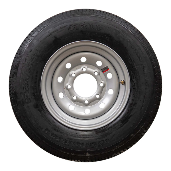 16" 10 ply Radial Trailer Tire & Wheel - ST235/80 R16 8 Lug (Silver Mod)