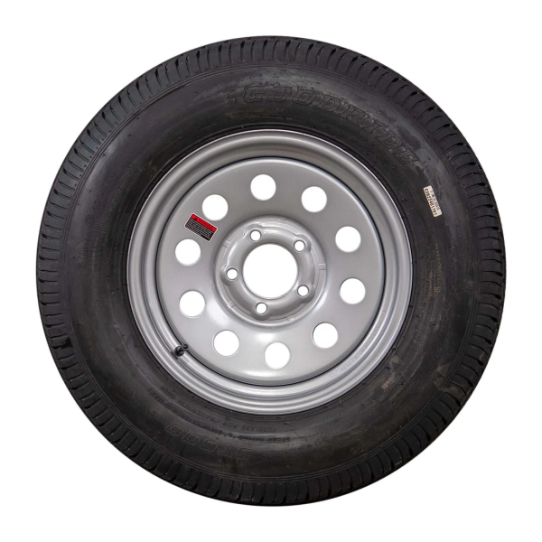 15" 6 ply Bias Trailer Tire & Wheel - ST 205/75D15 5x4.5 Lug (Silver Mod)